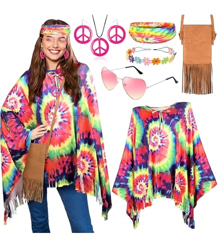 Focenat Costume Hippie pour Femmes, Deguisement Hippie Femme Annee 70