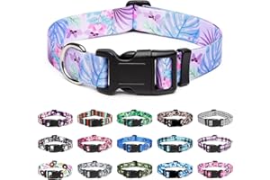 Mercano Collier pour Chien, Collier Classique en Nylon Réglable, Fleur, Océan, Forêt, Tribal Design, Tournesol, Flora, Léopard, pour Petits, Moyens et Grands Chiens (S, Fleurs Violet)