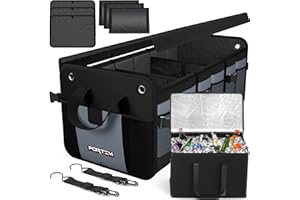 FORTEM Organizador Maletero SUV con Bolsa Térmica, Caja Plegable con Compartimentos, Accesorios Auto Mujer Hombre, Tela Oxford 1680D, Base Antideslizante, Correas Ajustables, Tapa Suave (110L)