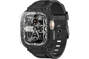 amBand Bands Case Screen Protector Compatible with Apple Watch Ultra 2/1 49mm, M1 Sport Series Rugged Cover Strap and 2 Pack Tempered Glass Film, Military Protective Bumper for iWatch 49 mm Men Black
