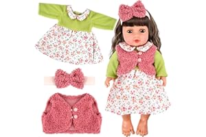 CHONGQILAO Vestiti per Bambole per New Born Baby Doll, Vestiti Bambole Reborn Femmina, Vestiti per Bambola Vestito per Bambole con Cappotto Fascia per Capelli, Set Bambolotti Accessori per Bambole 35-45 cm