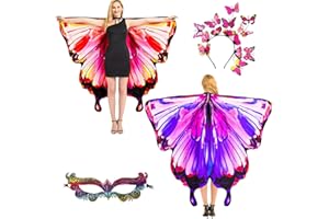 plainshe Butterfly Wings Double-Sided, Fairy Wings for Adults, Halloween Costumes for Women, 3PCS Butterfly Cape Set