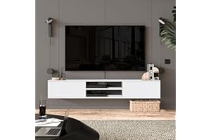 Uniqtrio Floating TV Unit, Floating TV stand Cabinet, TV Units for Living Room 75 inch TVs, TV Stand Unit, TV Table, Media Wall Unit, TV Stands for Living room Entertainment Wall Unit (White)
