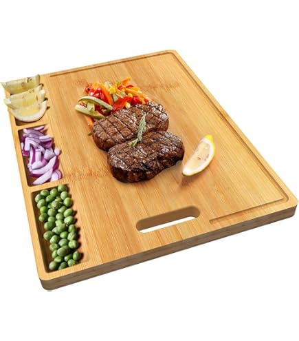 Planche à Découper à La Viande – Planche à Découper En Bambou Avec Rainure Pour Jus De Fruits – Planche à Découper En Bois De Cuisine Pour La Viande – Très Résistante