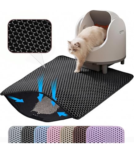 Pieviev Kattenbak kattenbak voor katten, waterdicht, niet giftig, EVA, dubbele laag honingraatpatroon (76 x 61 cm, zwart