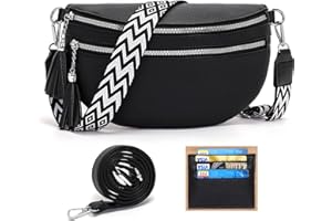 LANXINGLUO bolso riñonera mujer bolso bandolera mujer Con compartimento para tarjetas de crédito y 2 correas para el hombro negro