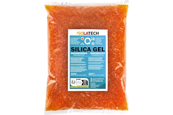 ISOLATECH Silica Gel régénérable, déshydratant, orange, sac de 900 g Gel de silice déshumidificateur Silicagel, Convient également comme sèche-filament