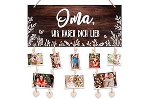 GEBETTER Oma Geschenk Fotowand Oma wir haben Dich lieb Fotorahmen Geburtstagsgeschenk Holzschild Holz Bilderrahmen Collage Hängende Bilderwand für Geburtstag Muttertag Weihnachten