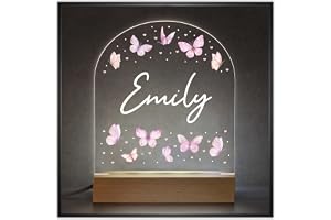 Beecreative Personalised Baby Girl Gifts - Custom Butterfly Nursery Night Light with Any Childs Name - 1st Birthday Gift for 
