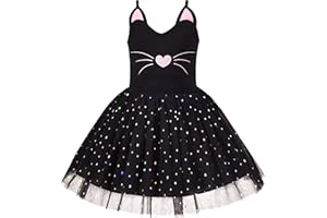 SUNNY FASHION Dziewczęca Sukienka Kocia twarz Czarny Wieża Wzburzyć Taniec Przyjęcie 4-10 lat