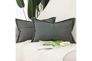 Madizz Lot de 2 Doux Housses de Coussin en Lin avec Bordure Large Décoratif Coussin Couvre Style De Luxe pour canapé de Chambre Gris foncé 30x50 cm