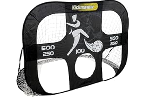 Kickmaster Large Pop-Up Goals and Target Shots - Versatile 2-in-1 Soccer Goal Set - Easy Setup and Foldable Design - Includes Carry Bag - Suitable for Outdoor Play - Age 5+