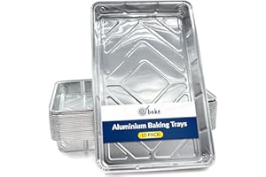 ebake Aluminium Foil Trays - 10 Pack Disposable Foil Containers (32cm x 20cm x 3cm) - Large Roasting Tin for Baking, Roasting, Cooking, Broiling, BBQ and Food Storage - Foil Baking Trays for Oven