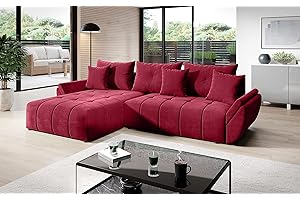 ‎ML FURNITURE LTD Vigo Velvet Monolith Ecksofa in L-Form 280 cm x 190 cm - Schlafsofa mit Bettkasten - Couch mit Stauraum und Kissen - Sofa mit Schlaffunktion - Ausziehbares Schlafsofa - Farbe: Rot (M-59)
