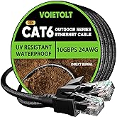 VOIETOLT Cat 6 Outdoor Ethernet Cable 25m, Waterproof Direct Burial LLDPE Cover with UV Protection - 24AWG Gigabit LAN Cable