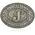 Btilasif Western Belt Buckle Initial Letters ABCDEFG to Z Cowboy Rodeo Large Belt Buckle for Men Women (J)