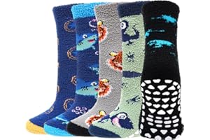 LOFIR Chaussettes Pilou Pilou Enfant: Chaussettes Chausson Antidérapantes en Polaire Double Face Chaude pour l’Hiver - Épaisses et Thermiques Cadeau pour Fille et Garçon 5 Paires
