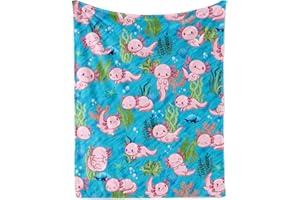 LINGQIANG Kuscheldecke Axolotl Kinder Decke für Baby, 100 x 130 cm Flauschig Blau Axolotl Wohndecke für Jungen Mädchen Geburtstag Geschenk, Weich Warm Axolotl Sofadecke für Kleinkind Neugeboren Couch Bett