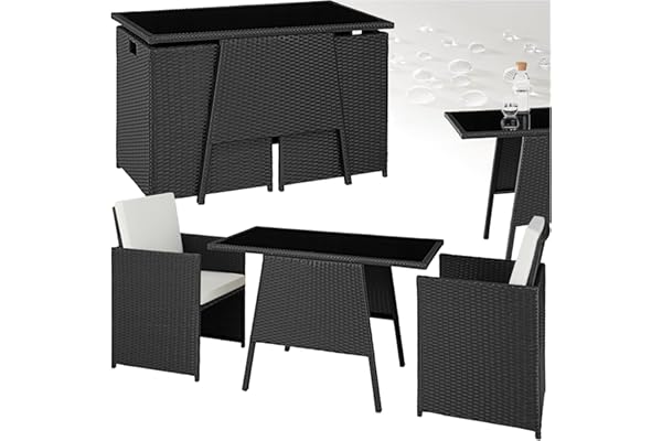 tectake® Ensemble Salon de Jardin encastrable en Poly Rotin 2 Personnes Ensemble Fauteuil Salon et Table de Jardin, Coussins Inclus, Mobilier de Jardin pour Amenagement Balcon Terrasse