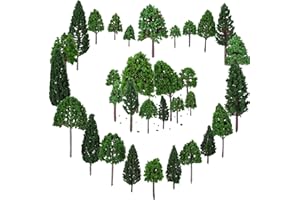 Bememo 33 Pieces Model Trees 1.18-6.29 inch/ 3-16 cm Mixed Model Tree Train Trees Railroad Scenery Diorama Tree Architecture Trees for DIY Scenery Landscape, Natural Green