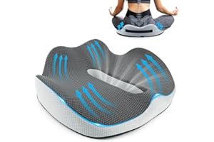 ELEPRUC Orthopedic Memory Foam Seat Cushion - Ergonomic Coccyx Cushion, Pain Relief for Sciatica, Hemorrhoids & Back Pain, Seat Pad for Office Chair, Car, Wheelchair & Sofa (Grey)