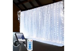 RJEDL Cortina de luz 3x3M, 300 luces LED de Cascada Solares,8 Modi, Solares Tenda di Luci per Natale USB-Power,IP65 Impermeable Con Control Remoto Temporizador y Funciones de Memoria [Blanco]