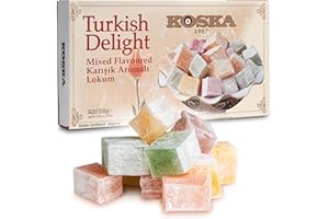 DORIMED Loukoums aux différentes saveurs 500 g I Délice turc au goût de Rose, citron, orange, menthe | Confiserie traditionnelle | Vegan | Halal | Casher | bonbons mous Dessert Lokum | Sans Gluten