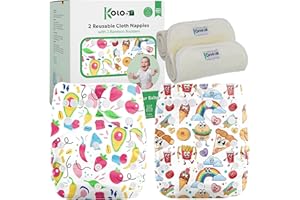 KOLO Set di 2 Pannolini lavabili riutilizzabili per bambini e neonati + 2 inserti assorbenti in bambù, Taglia regolabile, unisex 100% Ecologici. Fantasia HappyFood