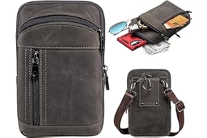 Hengwin Genuine Leather Belt Loop, Carabiner Clip Case Holster with Zipper Closure for iPhone 15 14 13 Pro Max, 15 14 Plus 12 11 XR SE Samsung S24 S23 Ultra Shoulder Crossbody Travel Messenger Bag