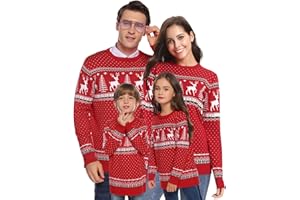 Aottori Weihnachten Pullover Damen Weihnachtspullover Familie Set Rentiermuster Christmas Reindeer Strickpullover Unisex Christmas Sweater