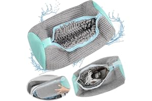 DTXYBC 2 Stück Wäschenetz Schuhe, Schuhwaschbeutel Waschmaschine, Schuhbeutel Waschmaschine mit Reißverschluss, Shoe Wash Bag mit 360°Reinigungsflaum, Erhöhter Innerer Reibung, für Sneaker, Socken (grey)