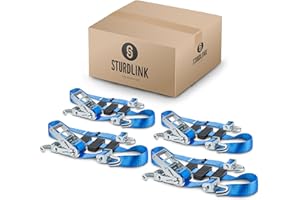 STURDLINK Sangles de Roue Voiture 50mm 2.5m 5000kg x4 | Qualite Professionnelle | Sangle a cliquet pour Transport de Voitures | Camion Plateau Transporteur Remorque Fixation Jantes Pneus Auto Camions Remorquage