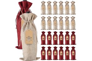 PIXHOTUL säckväv vin presentpåsar, 24 st jute dragsko vinflaska skydd med etiketter och rep för jul, bröllop, resor, födelsedag, semesterfest (12 st vin + 12 st naturlig)