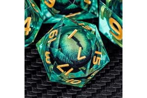 ARUOHHA DND Dadi in resina Beholder's Dragon Eye Dadi Liquid Core D e D Set di dadi con confezione regalo, dadi verdi con bordi affilati Dungeons e Dragons poliedrici, D20 D12, Ly01-verde