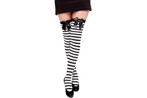 DRESSMEUP DRESS ME UP - DWS-003-bw Karneval Fasching Cosplay Strümpfe Overknee Kniestrümpfe Ringelstrümpfe Girly Schwarz Weiß
