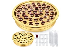 Zhehao 1 Pcs Communion Trays for Churches Set Church Supplies Plates for Church with Disposable Cups (Gold)