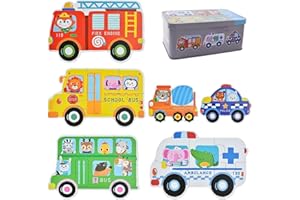 RtottiM 6 pezzi Puzzle in Legno per Bambini Giochi Montessori Bus Puzzle Set Giochi Legno Puzzle 2 3 Anni Bambina Bimbo Ragazza Ragazzo