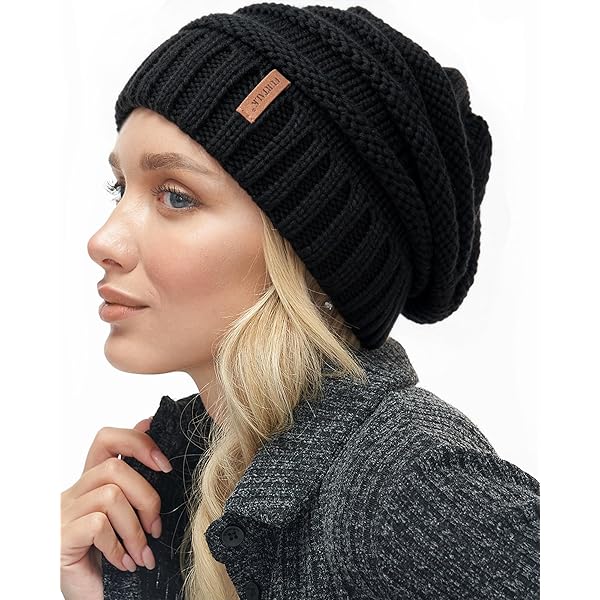 FURTALK beanie voor dames, warme wintermuts met zachte binnenvoering, gevoerde gebreide muts, zwart, Eén maat