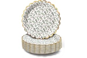 Confettiville Christmas Paper Plates, 50-Count Disposable Christmas Party Supplies, Holly, Gold Foil Scalloped Edge, 22.86 Centimetres
