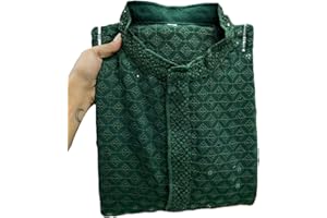 Estationeryhouse Kurta-Pyjama für Herren mit gerader Passform aus Baumwolle (Rayon), schwere Stickerei vorne und hinten (mit weißem Schlafanzug)