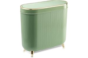 SULIFEEL Bathroom Trash Can with Lid 3.2 Gallon/12L Waterproof Garbage Can Plastic Kithen Bin, Slim for Small Spaces, Bathroom, Kitchen, Office-Green