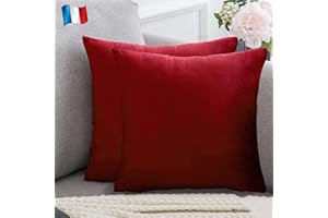 Douceur De Plumes Lot de 2 Housse de Coussin Bordeaux Rouge Velours 45x45 cm Uni, Taie d'oreiller Carré Doux et Moderne pour Salon Scandinave, Ruby Vin Canapé (2 Bordeaux)