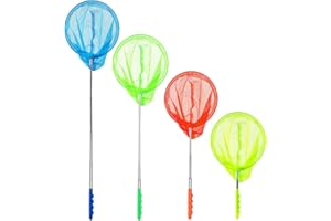 KAKOO 4er Teleskop Kinder Kescher Ausziehbar Schmetterlingsnetz Klein Fangnetz Outdoor Ideal Zum Fangen von Insekten Bugs Angeln Garten Pool Outdoor Fischernetz (A-4 Kescher in Bunt)