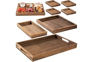 Yangbaga 7pcs Plateau de service en bois de paulownia, avec poignées Plateau rectangulaire pour vaisselle, boissons, petit-déjeuner, plateau de service pour réception de fête…
