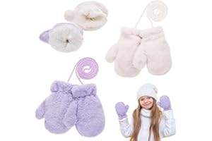 Yimomoyi Manoplas Cálidas para Niños, 2 Pares Guantes Invierno con Forro Polar, Manopla de Nieve de Invierno con Cuerda Cuello, Mitones Cálidos de Invierno para Niños 3-7 años, 18 * 9cm