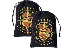 CREATCABIN Bolsas de Terciopelo con Cordón para Cartas de Tarot, Soporte para Barajas de Dados, Color Serpiente, Rosa Y Negro, para Guardar Joyas, Cristales, Dados, Brujería 13x18cm