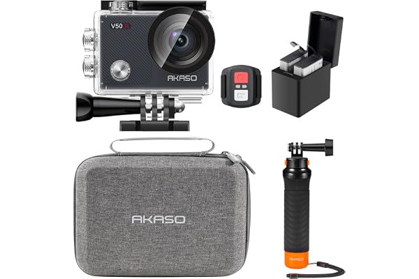 AKASO V50 X Caméra Sport Kit de Poignée Flottant- Comprend 20MP Camera Sport 4K Etanche 30FPS avec Poignée Flottant pour Action Camera Sportive, Sac de Rangement, 2 Batteries et Plus
