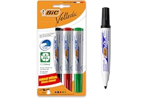 BIC Velleda 1701 ECOlutions Feutres pour Tableau Blanc Effaçables à Sec à Pointe Conique Moyenne - Couleurs Assorties, Blister Format Spécial de 4