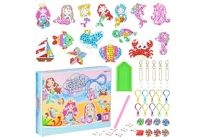 Wasarmir 15pcs Kit Diamond Painting Enfant Sirènes, DIY Diamant Painting Porte Clés 5D Bricolage Enfant Kits Arts et Artisanat Peinture Jouet Décoratifs pour Garçons Filles 3 4 5 6 7 8 9 10 Ans