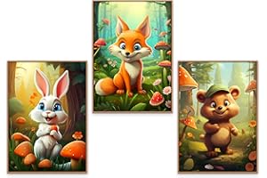 GrowArt - Lot de posters au format A3 de qualité supérieure - Animaux de conte de fées dans la forêt, parfaits pour la chambre des enfants. Image colorée. Trois photos qui forment une composition